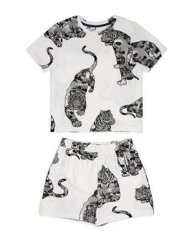 Kids' Organic Cotton Lotus Tiger Print Short Pyjama Set - Cream
